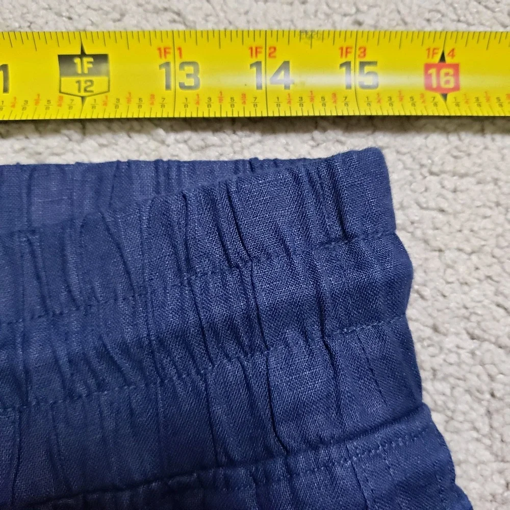 NWT Quince 100% European Linen High Rise Wide Leg Pants M Blue Drawstring Pckets